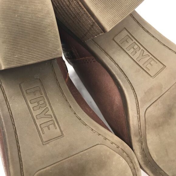 Frye JUDITH Brown Leather Double Zip Heeled Ankle Boots in Wheat - Picture 13 of 16